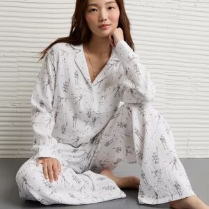 AE Aerie Halloween Skeleton Cotton Gauze Pajama Set Size MED